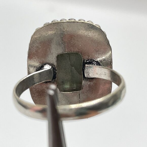 Labradorite Gemstone Silver Plated Rectangle Shaped Ring Statement Boho Sz 8.5 - Picture 4 of 6